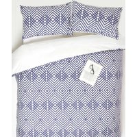 Homescapes Geometric Digitally Printed Cotton Duvet Cover Set in Indigo | Size: Single
