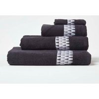 Homescapes Geometric 100% Cotton Towel in Black