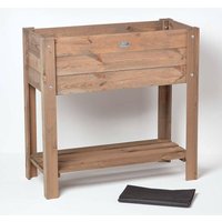 Homescapes Brown Wooden Raised Bed Planter, 78cm Tall
