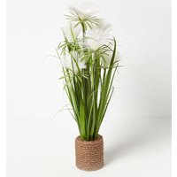 Homescapes Artificial Open Flower Grass Plant In Rope Pot in Green