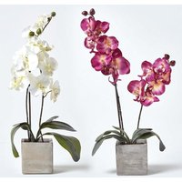 Set 2 Artificial Burgundy & Orchids Stone Pots 57 cm