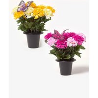 Homescapes Set of 2 Carnation Artificial Flowers Decoration in Grave Vases