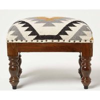 Homescapes Handwoven Kilim Footstool 50 x 30 cm in Gold