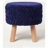 Homescapes Lyla Pleated Velvet Footstool in Blue