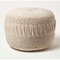 Homescapes Sofia Pleated Velvet Pouffe in Cream