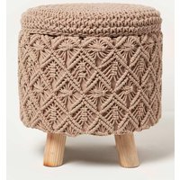 Homescapes Indy Macrame Storage Footstool in Brown