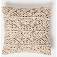 Homescapes Willow Handwoven Natural Macrame Cushion | Size: 45 cm x 45 cm