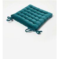 Homescapes Seat Pad Luxury 100% Cotton Velvet Indoor Outdoor Garden Cushion, 40cm in Teal | Size: 40 cm x 40 cm