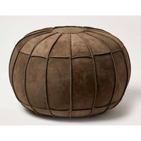 Homescapes Brown Leather & Suede Round Pouffe Footstool