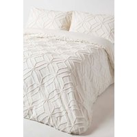 Homescapes Diamond Cotton Tufted Duvet Cover Set in White | Size: King