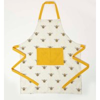 Homescapes Honey Bee 100% Cotton Kitchen Apron with Pocket in Yellow