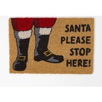 Homescapes Santa Stop Here' Rubber & Coir Doormat in Natural | Size: 40 cm x 60 cm