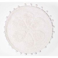 Homescapes Floral Bath Mat 100% Cotton with Pom Pom Edges in White