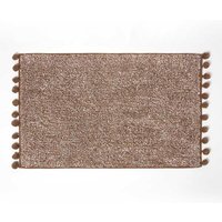 Homescapes Tufted Bath Mat 100% Cotton with Pom Pom Edges in Brown