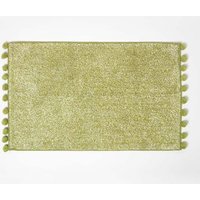Homescapes Tufted Bath Mat 100% Cotton with Pom Pom Edges in Green