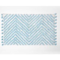 Homescapes Bath Mat Tufted Zig Zag 100% Cotton with Pom Pom Edges in Blue