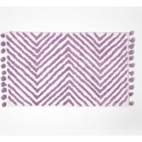 Homescapes Bath Mat Tufted Zig Zag 100% Cotton with Pom Pom Edges in Purple