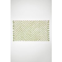 Homescapes Bath Mat Tufted Zig Zag 100% Cotton with Pom Pom Edges in Green