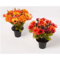 Homescapes Artificial Autumn Flowers in Pot, Artificial Flower Bouquet Set of 2 in Yellow