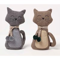 Homescapes Cat Door Stop - Set of 2 - Animal Door Stops in Brown