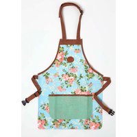 Homescapes Blue & Pink Gardening Apron with Floral Rose Design