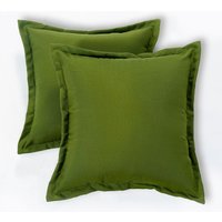 Homescapes Luxury Waterproof Plain Outdoor Cushion 45 x 45 cm, Set of 2 in Green | Size: 45 cm x 45 cm