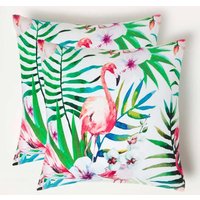 Homescapes Luxury Waterproof Pink Flamingo Outdoor Cushion 45 x 45 cm, Set of 2 | Size: 45 cm x 45 cm