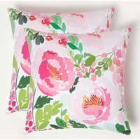 Homescapes Luxury Waterproof Pink Peony Outdoor Cushion 45 x 45 cm, Set of 2 | Size: 45 cm x 45 cm