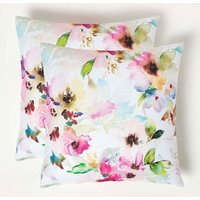 Homescapes Luxury Waterproof Multicolour Flowers Outdoor Cushion 45 x 45 cm, Set of 2 | Size: 45 cm x 45 cm