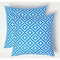 Homescapes Luxury Waterproof Blue Geometric Outdoor Cushion 45 x 45 cm, Set of 2 | Size: 45 cm x 45 cm