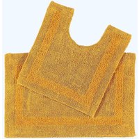 Homescapes Luxury Bath Mat Set Reversible 1600GSM 100% Cotton 2 Pc w. Pedestal Mat in Mustard