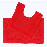 Homescapes Luxury Bath Mat Set Reversible 1600GSM 100% Cotton 2 Pc w. Pedestal Mat in Red
