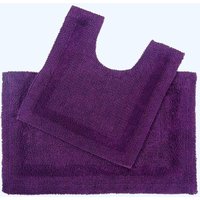 Homescapes Luxury Bath Mat Set Reversible 1600GSM 100% Cotton 2 Pc w. Pedestal Mat in Purple