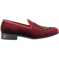 XPOSED Men's Stylish Faux Leather Embroidered Velvet Loafers in Maroon | Size: 9