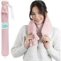 LIVIVO 2L Long Hot Water Bottle Pink - Pom-Poms Lattice Cover