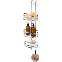LIVIVO Over Shower Door Hanging Rack Chrome 3 Tier Bathroom Caddy Storage Organiser No Drill Shower Shelf in Metallic Silver