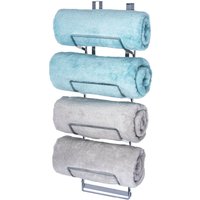 LIVIVO Over Door Towel Holder Rack Chrome 4 Tier Storage in Metallic Silver