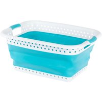 LIVIVO Collapsible Laundry Basket 58L Foldable Washing Basket Grey with Handles Space Saving Laundry Hamper in Baby Blue