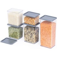 LIVIVO Food Storage Containers Set of 5 Grey Airtight Pots in Clear