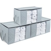 LIVIVO Storage Bags Set of 3 Large Bedding Clothes Storage Bags 84L with Window Zip Handles Foldable in Grey