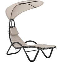 LIVIVO Bali Sun Lounger Relaxing Chair with Canopy Shade & Padded Cushions in Beige