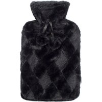 LIVIVO 2L Hot Water Bottle with Black Pom-Pom Lattice Cover - Thermotherapy Pain Relief