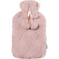 LIVIVO 2L Hot Water Bottle with Black Pom-Pom Lattice Cover - Thermotherapy Pain Relief in Pink