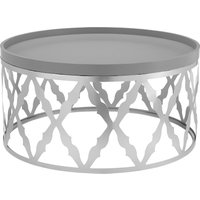 LIVIVO Round Coffee Table Silver Damask Frame Living Room Furniture in Metallic Silver