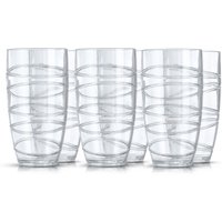 LIVIVO Plastic Tumblers Set of 6 600ml Multicolour Swirl Design BPA Free Stackable Drinking Cups for Picnic Camping in Clear