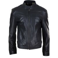 Classic Leather Biker Jacket Collarless