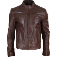 Classic Leather Biker Jacket Collarless