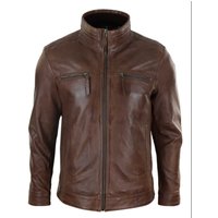 Leather High Collar Zipped Biker Jacket