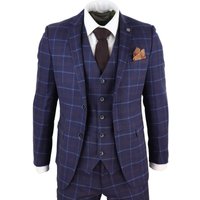 Kenneth 3 Piece Blue Suit Tweed Check 40R