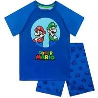 Super Mario Boy's Mario & Luigi Short Pyjamas in Blue | Size: 7-8 Years